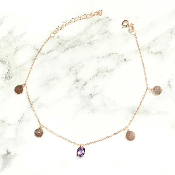 925 Ayar Gümüş Ametist Taşlı Yuvarlak Modeli Halhal - Resim 3