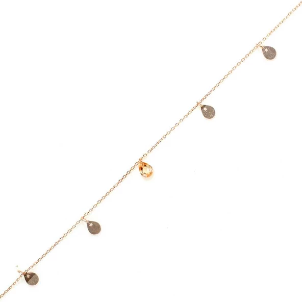 925 Ayar Gümüş Sitrin Taşlı Damla & Yıldız Modeli Halhal ürün görseli 1