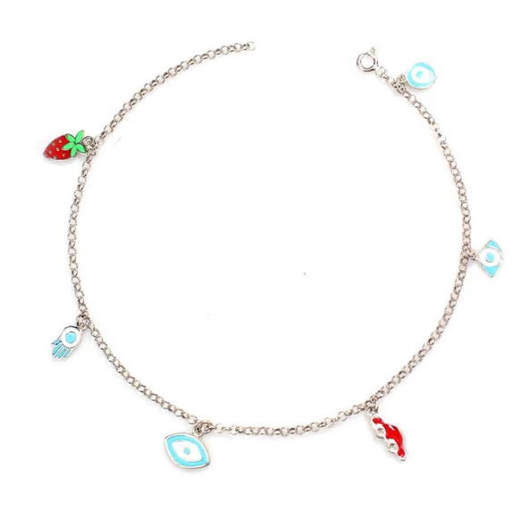 925 Ayar Gümüş 6 Adet Objeli Halhal ürün görseli 1