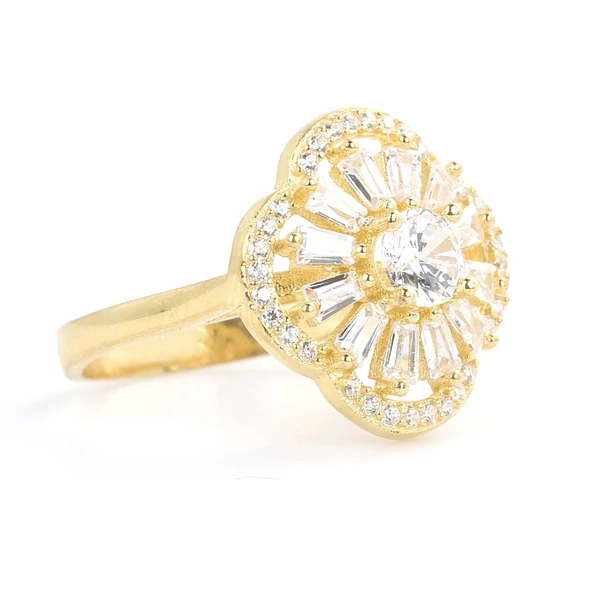 925 Ayar Gümüş Yonca Modeli Baget ve Zirkon Taşlı Yüzük - Resim 4