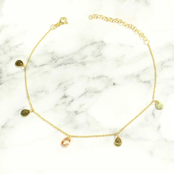 925 Ayar Gümüş Sitrin Taşlı Damla & Yıldız Modeli Halhal - Resim 4