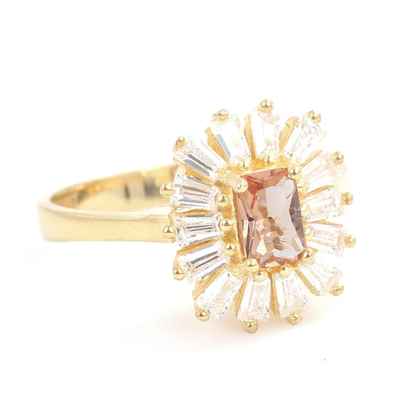 925 Ayar Gümüş Minik Dikdörtgen Zultanit ve Baget Taşlı Yüzük - Resim 6