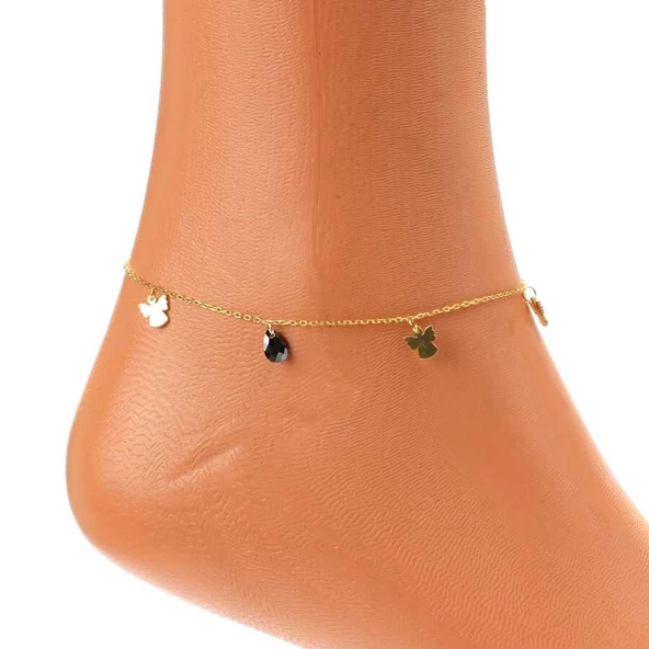 925 Ayar Gümüş Oniks Taşlı Melek Halhal - Resim 3