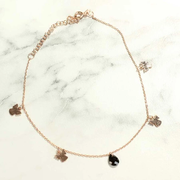 925 Ayar Gümüş Oniks Taşlı Melek Halhal - Resim 4