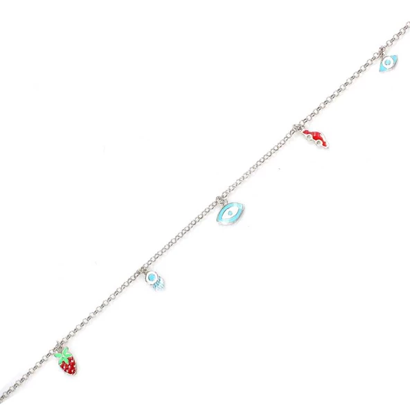 925 Ayar Gümüş 6 Adet Objeli Halhal - Resim 4