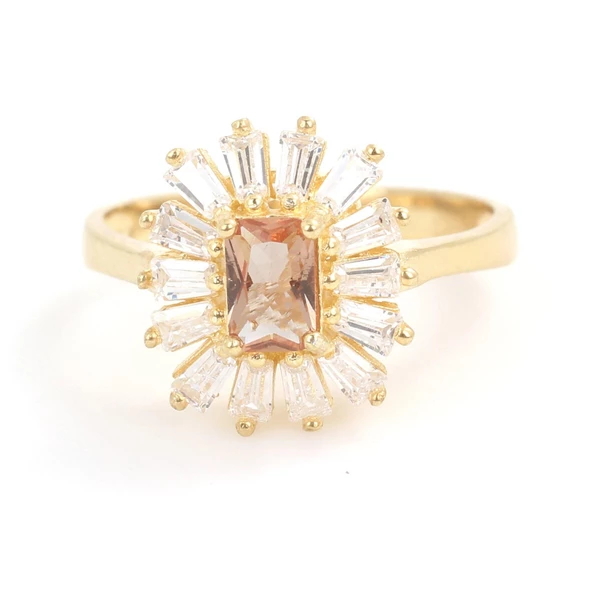 925 Ayar Gümüş Minik Dikdörtgen Zultanit ve Baget Taşlı Yüzük - Resim 8