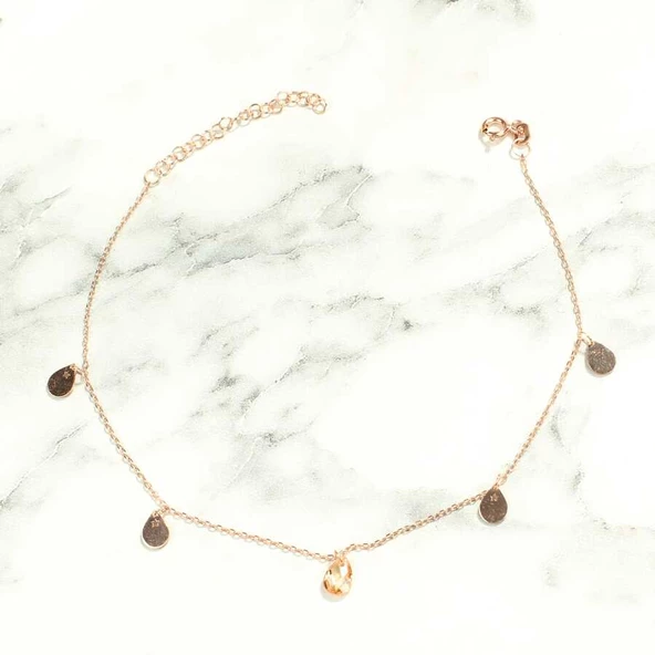 925 Ayar Gümüş Sitrin Taşlı Damla & Yıldız Modeli Halhal - Resim 3