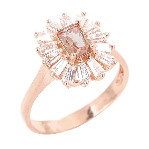 925 Ayar Gümüş Minik Dikdörtgen Zultanit ve Baget Taşlı Yüzük ürün görseli 1