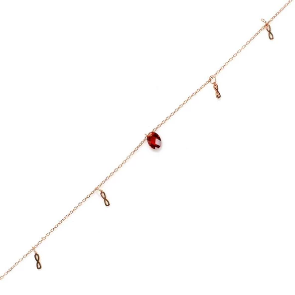 925 Ayar Gümüş Garnet Taşlı Minik Sonsuzluk Modeli Halhal ürün görseli 1