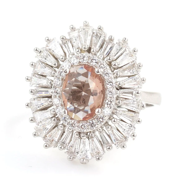 925 Ayar Gümüş Oval Zultanit, Baget ve Zirkon Taş Yüzük - Resim 3