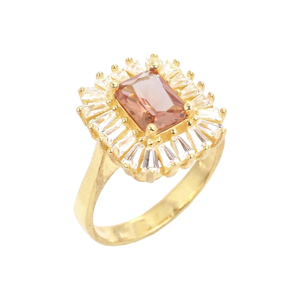 925 Ayar Gümüş Dikdörtgen Zultanit ve Baget Taşlı Yüzük - Resim 5