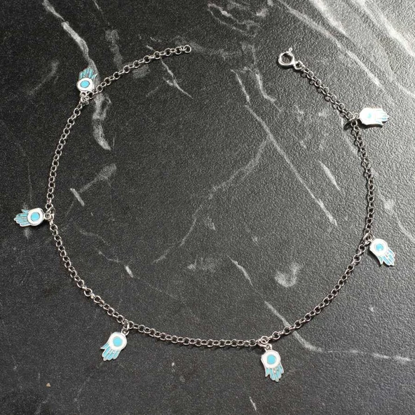 925 Ayar Gümüş 6 Adet Fatma Ana Eli Objeli Halhal ürün görseli 1