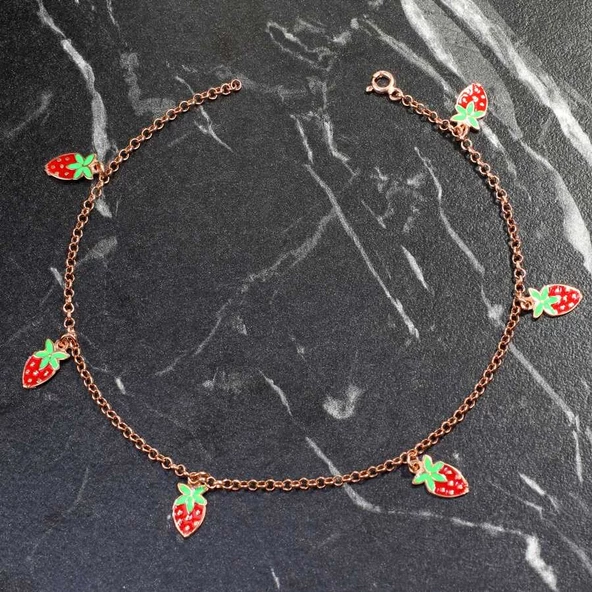 925 Ayar Gümüş Çilekli Mineli Halhal - Resim 6