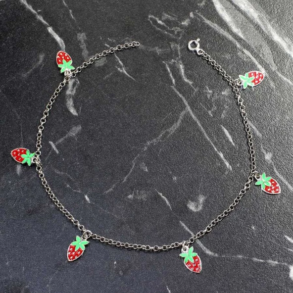 925 Ayar Gümüş Çilekli Mineli Halhal - Resim 4