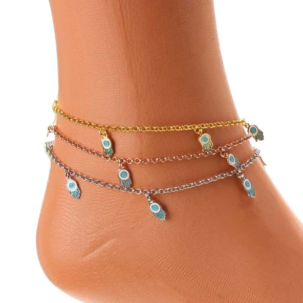 925 Ayar Gümüş 6 Adet Fatma Ana Eli Objeli Halhal - Resim 3