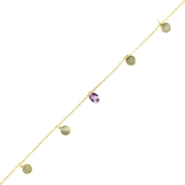 925 Ayar Gümüş Ametist Taşlı Yuvarlak Modeli Halhal ürün görseli 1