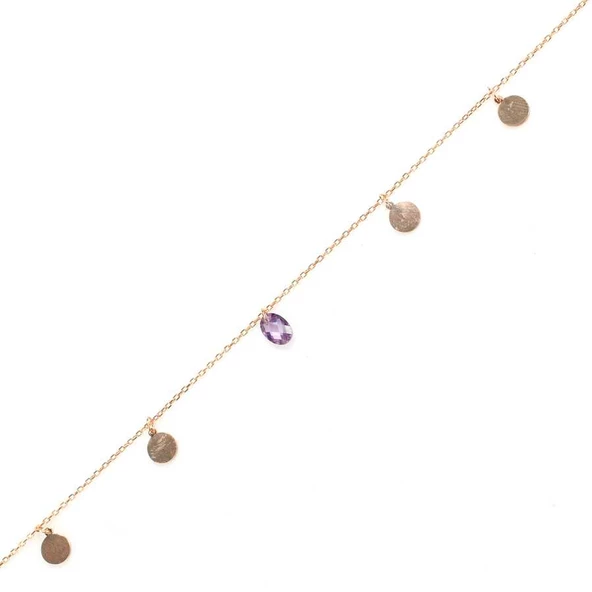 925 Ayar Gümüş Ametist Taşlı Yuvarlak Modeli Halhal - Resim 2