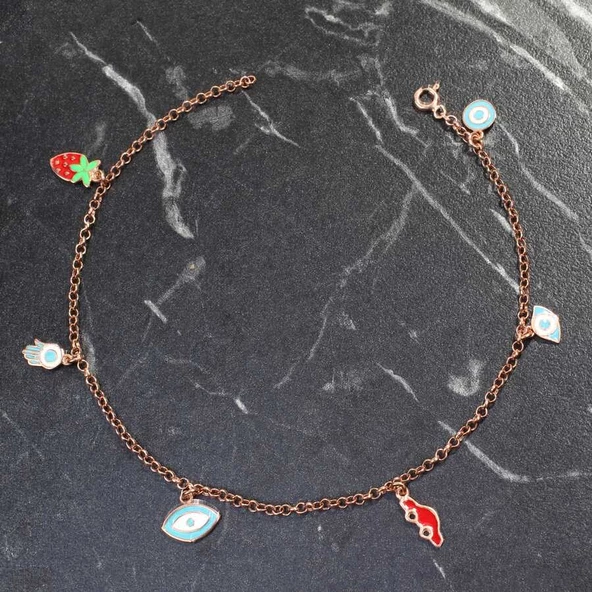 925 Ayar Gümüş 6 Adet Objeli Halhal - Resim 7