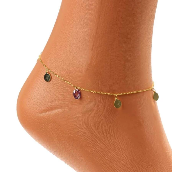 925 Ayar Gümüş Ametist Taşlı Yuvarlak Modeli Halhal - Resim 6