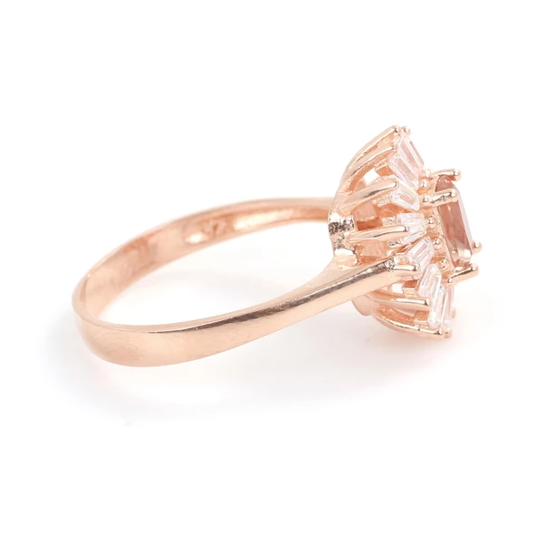 925 Ayar Gümüş Minik Dikdörtgen Zultanit ve Baget Taşlı Yüzük - Resim 3