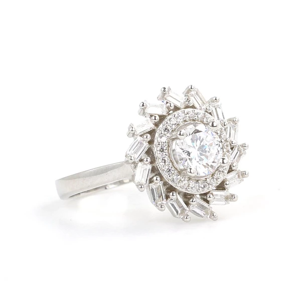 925 Ayar Gümüş Rüzgar Gülü Model Baget Taşlı Yüzük - Resim 2