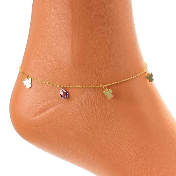 925 Ayar Gümüş Ametist Taşlı Melek Halhal - Resim 6