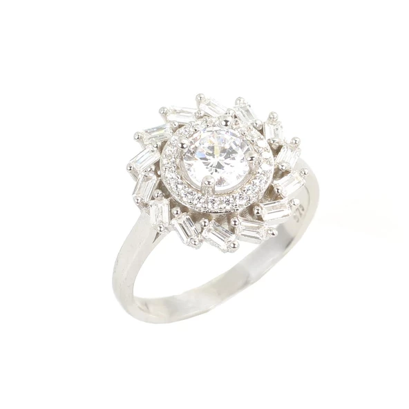 925 Ayar Gümüş Rüzgar Gülü Model Baget Taşlı Yüzük - Resim 8