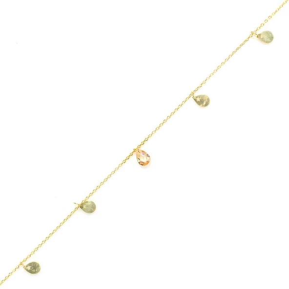 925 Ayar Gümüş Sitrin Taşlı Damla & Yıldız Modeli Halhal - Resim 2