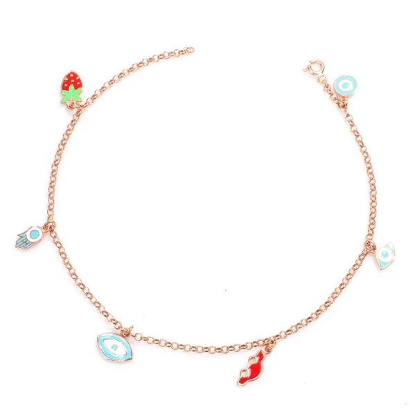 925 Ayar Gümüş 6 Adet Objeli Halhal - Resim 9