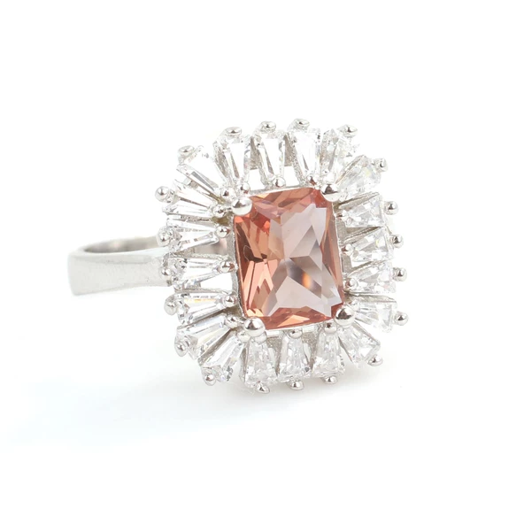 925 Ayar Gümüş Dikdörtgen Zultanit ve Baget Taşlı Yüzük - Resim 2