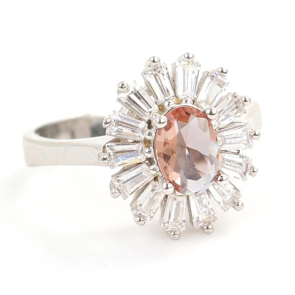 925 Ayar Gümüş Minik Oval Zultanit ve Baget Taş Yüzük - Resim 2