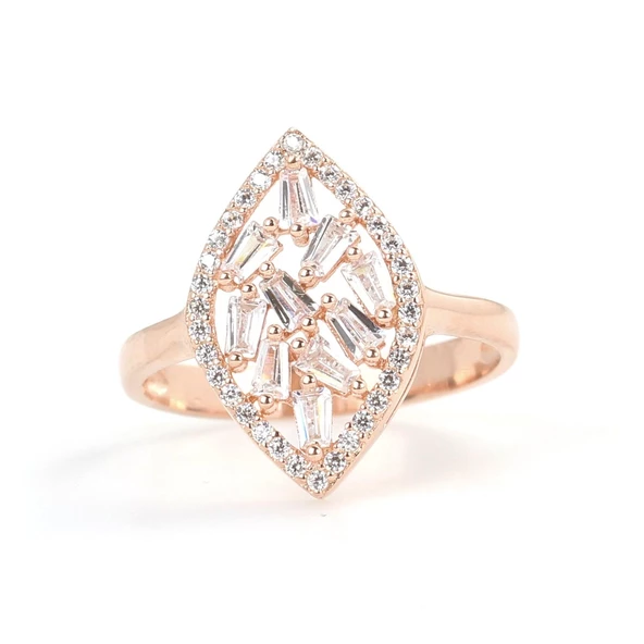 925 Ayar Gümüş Mekik Model Baget Taşlı Yüzük - Resim 3