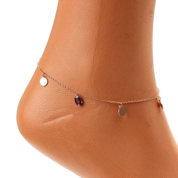 925 Ayar Gümüş Ametist Taşlı Yuvarlak Modeli Halhal - Resim 5