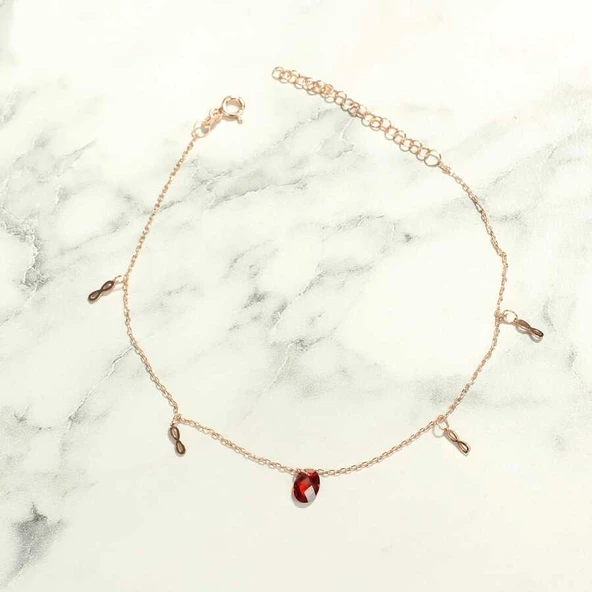 925 Ayar Gümüş Garnet Taşlı Minik Sonsuzluk Modeli Halhal - Resim 5