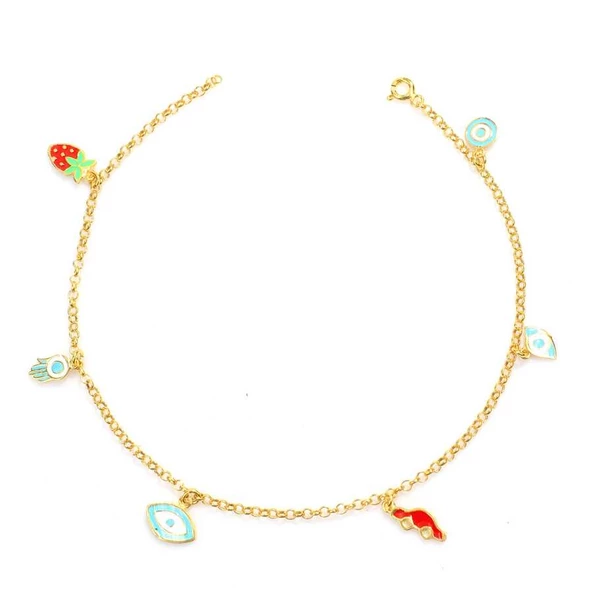 925 Ayar Gümüş 6 Adet Objeli Halhal - Resim 8