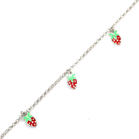 925 Ayar Gümüş Çilekli Mineli Halhal - Resim 9