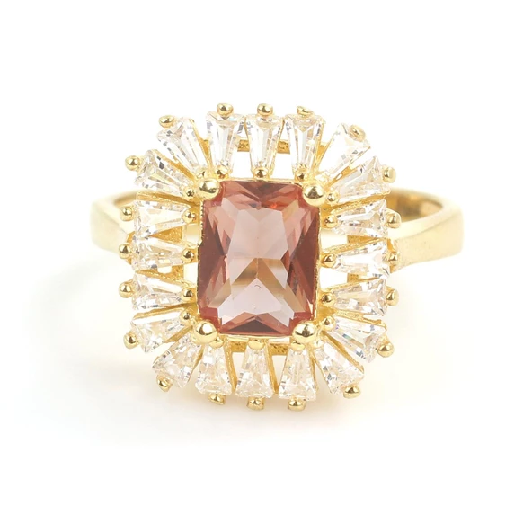 925 Ayar Gümüş Dikdörtgen Zultanit ve Baget Taşlı Yüzük - Resim 8