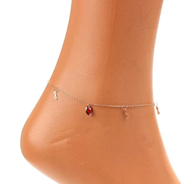 925 Ayar Gümüş Garnet Taşlı Minik Sonsuzluk Modeli Halhal - Resim 4