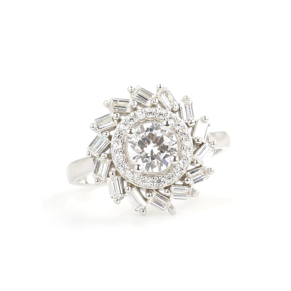 925 Ayar Gümüş Rüzgar Gülü Model Baget Taşlı Yüzük - Resim 4