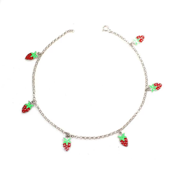 925 Ayar Gümüş Çilekli Mineli Halhal - Resim 3