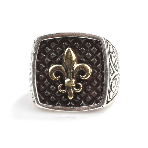 925 Ayar Gümüş Osmanlı Motifli Kolları İşlemeli Erkek Yüzük - Resim 4