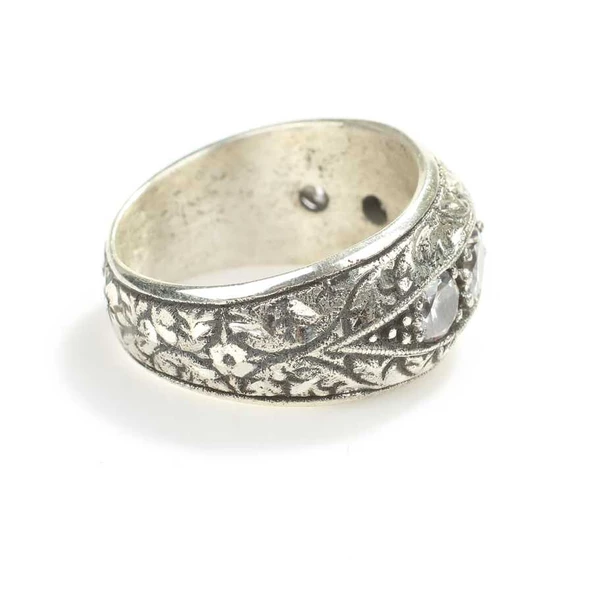 925 Ayar Gümüş 4 lü Zirkon Taşlı Elişi Kalemli Erkek Yüzük - Resim 4