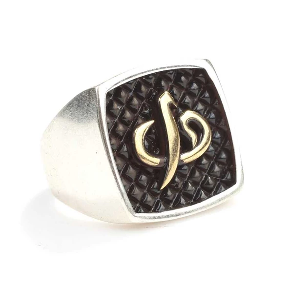 925 Ayar Gümüş Kabartmalı Elif & Vav Erkek Yüzük ürün görseli