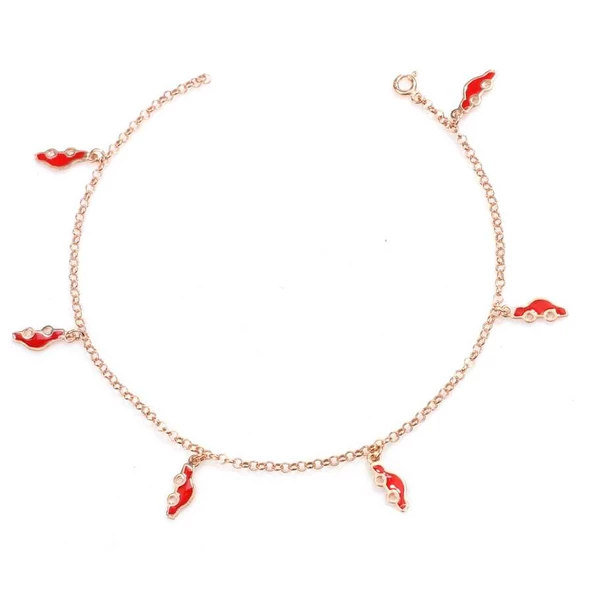 925 Ayar Gümüş 6 Adet Kırmızı Mineli Araba Motifli Halhal ürün görseli 1