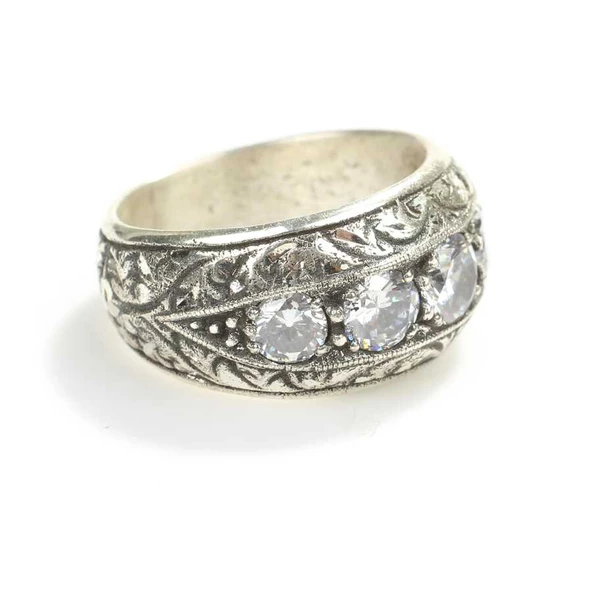 925 Ayar Gümüş 4 lü Zirkon Taşlı Elişi Kalemli Erkek Yüzük - Resim 3