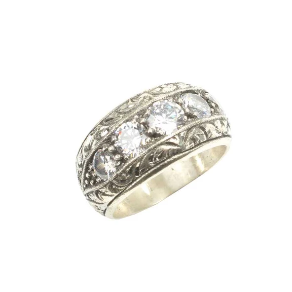 925 Ayar Gümüş 4 lü Zirkon Taşlı Elişi Kalemli Erkek Yüzük - Resim 2