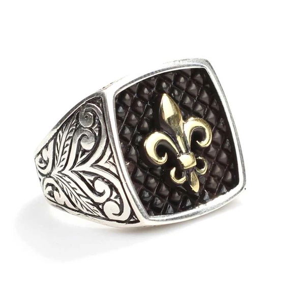 925 Ayar Gümüş Osmanlı Motifli Kolları İşlemeli Erkek Yüzük ürün görseli