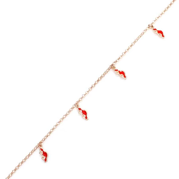 925 Ayar Gümüş 6 Adet Kırmızı Mineli Araba Motifli Halhal - Resim 7