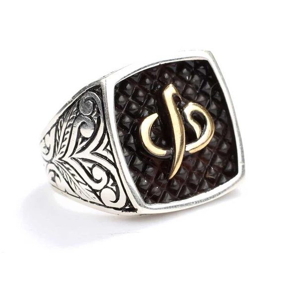 925 Ayar Gümüş Elif & Vav Modeli Kolları İşlemeli Erkek Yüzük ürün görseli