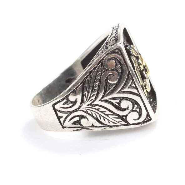 925 Ayar Gümüş Anadolu Kartalı Kolları İşlemeli Erkek Yüzük - Resim 3